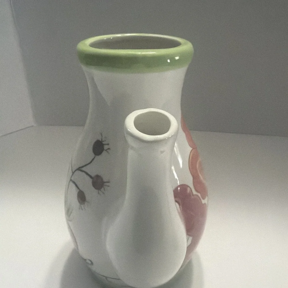 Jay Companies Gypsy Floral Ceramic Teapot White Green Coral Hand Painted